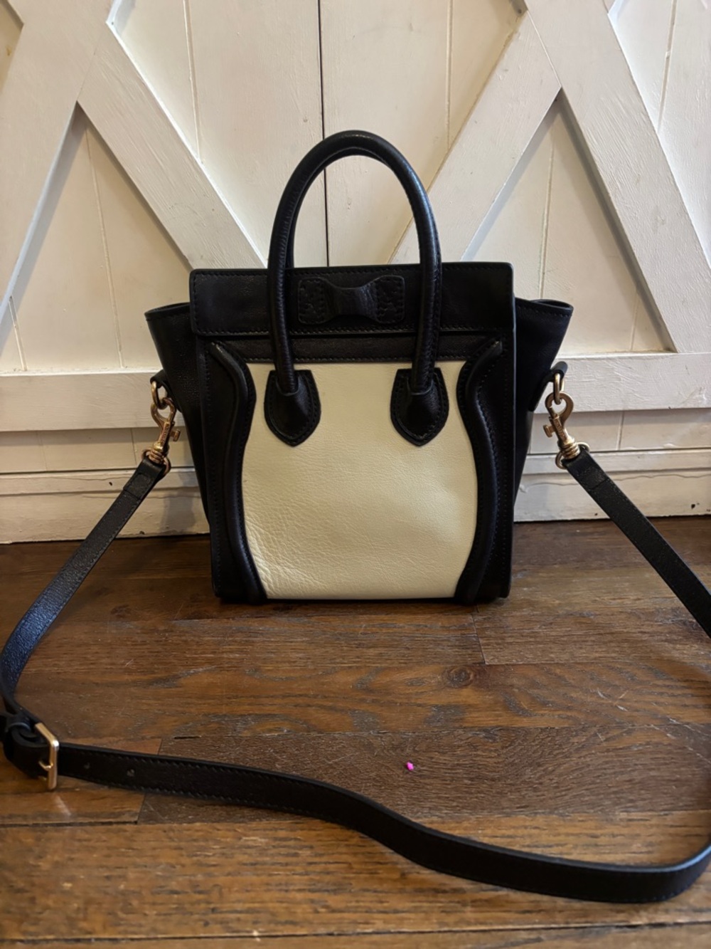 Celine Black & Cream Nano Luggage Shoulder Bag - Picture 2 of 3